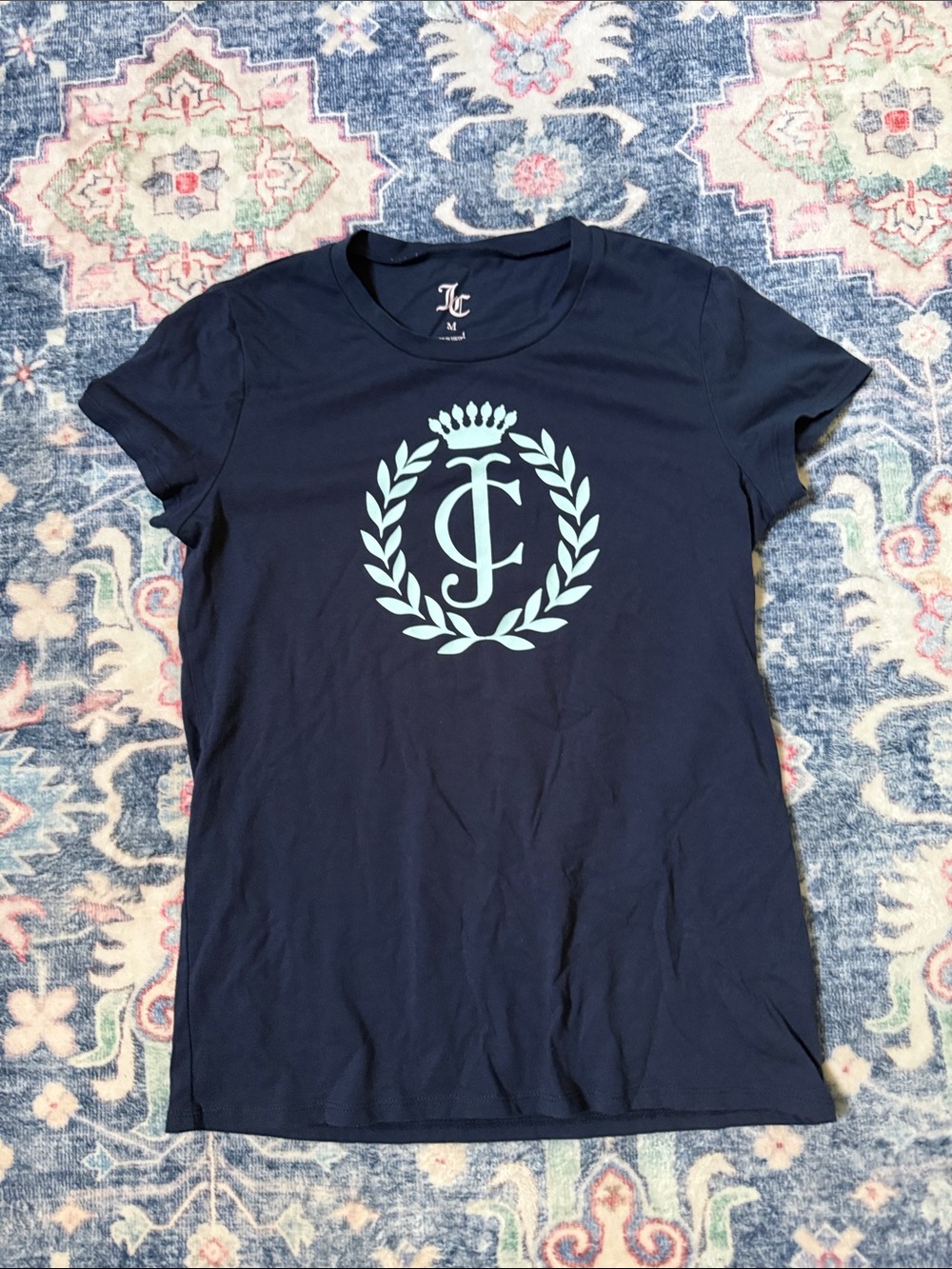 Juicy Couture Navy Tee with Light Blue Laurel Crest
